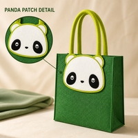 Sac fourre-tout en feutre non tissé personnalisé avec logo OEM, design panda mignon, écologique, sac à main animal de dessin animé personnalisé, cadeau réutilisable