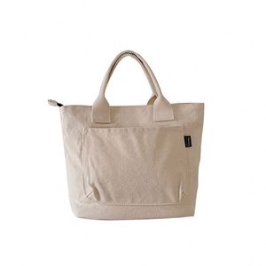 Bolsa de Compras Reutilizable de Algodón Ecológico con Logotipo Impreso Personalizado de Alta Calidad, con Bolsillo y Patrón de Letras - Product Image 4