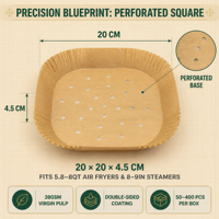 Papier sulfurisé perforé jetable de 8 pouces, carré-rond, enduit de silicone, qualité alimentaire, pour friteuse à air, gâteaux et cuisson vapeur, direct usine