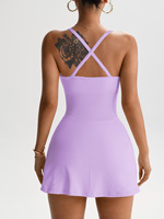 Robe de sport de tennis pour femme Yimo, sans manches, avec soutien-gorge intégré, dos élégant, col en U, ensemble de mode féminine anti-exposition pour l'extérieur