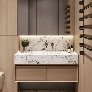 Armario de baño para Hotel, tocador personalizado con espejo de 42 pulgadas, moderno, resistente al agua
