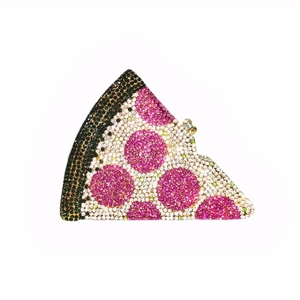 Bolso de Noche de Lujo para Mujer con Diseño de Pizza, Brillante con Pedrería, Cartera de Mano con Cadena Desmontable para Festivales, Halloween, Navidad - Product Image 4