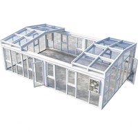 Moderna Terraza Prefabricada con Estructura de Aluminio Blanco, Techo Retráctil Multinivel, Sistema de Ventilación Integrado, para Exteriores, Hoteles y Patios