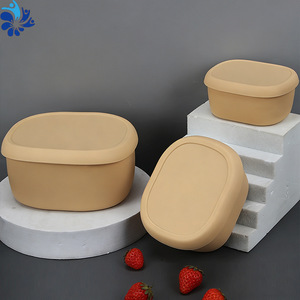 Silicone <b>Lunch</b> Box <b>Set</b> 200ml 300ml 600ml Round With Lids Microwave Safe Food Storage Travel Bento Container - Product Image 2