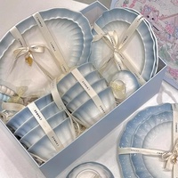 Ensemble de bols et assiettes en céramique sous glaçure, résistant au micro-ondes, design minimaliste, modèle Pétale Bleu Flamme, haut de gamme, idéal pour un cadeau de pendaison de crémaillère