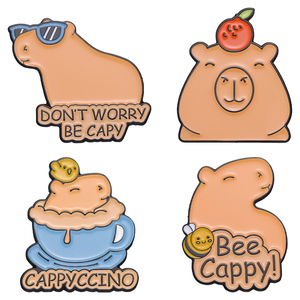 Spille Smaltate 'Bee Cappy Don't Worry Be Capy', Distintivi Cartoon di Animali, Accessori per Zaini, Gioielli Carini, Spille all'Ingrosso - Product Image 2