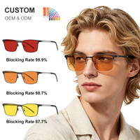 Gafas de Metal con Montura Semi-Rimless Tricolor, Gafas Ópticas de Moda con Media Montura, Anti Luz Azul, para Computadora y Lectura, Unisex