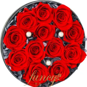 Aangepaste Hoge Kwaliteit Lange Duur Tijd 12 Stks Bewaard Forever Rode Rozen Bloemen in Fluwelen Doos