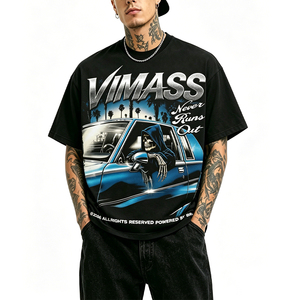 T-shirt Vintage con Stampa di Palme della West Coast e Scheletro di Conducente, Caratteri Metallici, Vestibilità Larga, Stile Hip Hop Casual - Product Image 2
