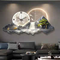 Peinture murale moderne en acrylique et porcelaine avec horloge murale silencieuse, art mural contemporain à LED, décoration pour hôtel et maison