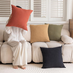 Funda de Almohada Cuadrada de Algodón a Rayas Simple 45x45cm, Decoración del Hogar, Color Caqui, Negro, Verde, Blanco Hueso, Rojo Borrador - Product Image 5