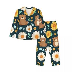 Conjunto de pijama de LICRA de manga larga con imagen personalizada para mujer, logotipo personalizable, cintura elástica transpirable y cierre de cordón para el hogar - Product Image 3