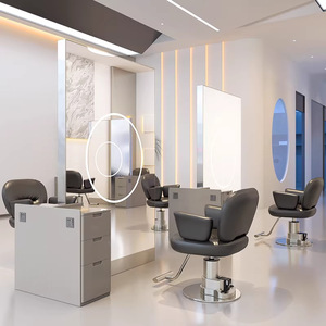 <span class=keywords><strong>Miroir</strong></span> <span class=keywords><strong>de</strong></span> Salon Double Face sur Pied Moderne pour Salons <span class=keywords><strong>de</strong></span> Coiffure et Barbiers – Design Simple et Durable avec Éclairage LED - Product Image 4