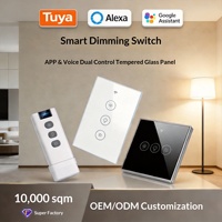 Interrupteur intelligent Wi-Fi tactile et dimmable pour la maison, avec contrôle vocal et minuterie via application, panneau en verre trempé de style européen pour le contrôle de l'éclairage