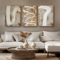 Peinture murale abstraite faite à la main en 3 parties pour salon, art mural moderne en toile marron beige avec cadre pour décorations murales