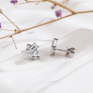 Boucles d'oreilles Messi Jewelry MSE-905 en or blanc 9 carats avec émeraude en forme de poire et diamants marquise pour femmes - Product Image 1