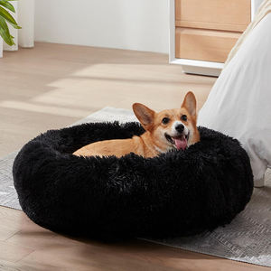 Kostenlose Musterlieferanten Superweicher Donut-Hundebett Schwarzer Langer Plüsch Rundes Flauschiges Katzen-Haustierbett Nest Hundehütte für Welpen - Product Image 6