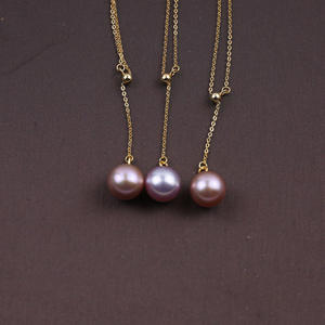 Collier pendentif en argent 925 avec perle d'eau douce ronde de 9 à 11 mm, simple, pour femme, en forme de Y, réglable, plaqué rhodium - Product Image 1