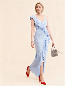 Abito da sera <span class=keywords><strong>lungo</strong></span> a fessura per donna donna elegante <span class=keywords><strong>blu</strong></span> cielo estivo - Product Image 3
