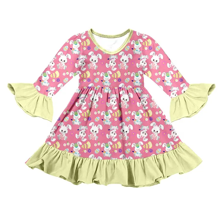 New Style Mode Baby kleidung Langarm Rüschen Mädchen Kleid