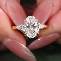 Bague Tulipsetting en or 18 carats véritable avec diamant ovale IGI Lab de 3 carats D VVS1 et pierres latérales en poire, personnalisée pour femme, modèle Internet Celebrity