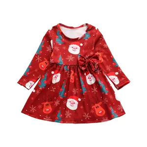 Gaun Natal Anak Perempuan Bayi Gaya Baru Mode Gaun Musim Dingin Musim Gugur Motif Grosir Baju Liburan Anak-anak