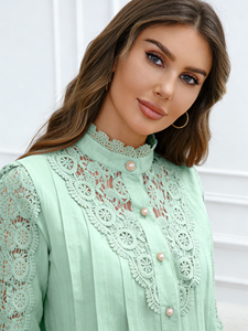 Chemisier en mousseline de soie brodé de dentelle unie à manches longues grande taille décontracté pour femme Joyinspring Printemps/Été/Automne 2026 - Product Image 1