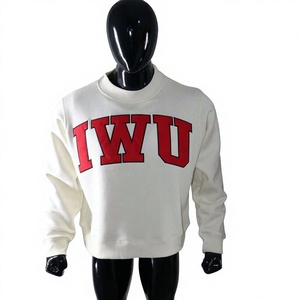 Sudadera Iwu con cuello redondo para mujer, color blanco, estampado de letras rojas, 100% algodón, tejido de punto, informal, de otoño, manga larga, corte regular - Product Image 1