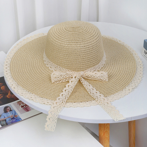 Nữ Rộng Vành Mềm Cổ Bóng UPF 50 + Ren Trims Bowknot Ban Nhạc Tùy Chỉnh Thiết Kế Cô Gái Mũ Bãi Biển Mặt Trời Giấy Rơm Mũ Visors - Product Image 6