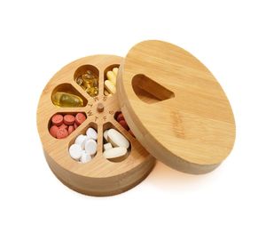 Оптовая продажа, органайзер для лекарств из бамбука, деревянный ежедневный Еженедельный органайзер для таблеток и держатель для таблеток, коробка для таблеток с витаминами - Product Image 1