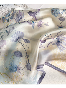 Printed 100% Mulberry Silk <strong>Scarf</strong> Women's Elegant Floral Square <strong>Scarf</strong> Lightweight Luxury Gift - Product Image 2
