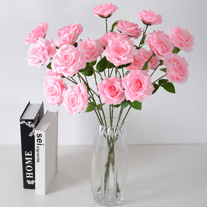 Rosa Artificial DREA de 3 Cabezas, Rosa Artificial de una Sola Rama, Rosa Rosa Intenso, Flores para Decoración del Hogar y Fiestas, Venta al por Mayor - Product Image 2