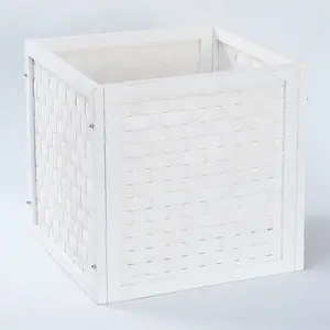 白色储物篮手工木片方盒橱柜竹篮