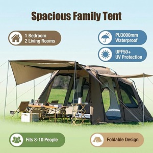 Tenda Tunnel da Campeggio Glamping di Lusso Pieghevole Impermeabile per Famiglie, Grande, Personalizzabile, per 8-10 Persone, 2 Stanze, Modello Beetle, per Giardino e Viaggi all'Aperto - Product Image 2