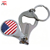 Custom logo US UK Morocco National Flag Multi Functional Portable Stainless Steel Nail Clipper Keychain with Bottle Opener