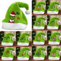 Decoraciones Navideñas, Gorro de Santa Claus Grueso con Patrón de Monstruo Verde, Forro de Felpa Extra, Gorro de Doble Cara