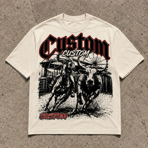 T-Shirt Personalizzata da Uomo con Stampa Grafica, Stile Western Cowboy, Oversize Vintage Streetwear in Cotone - Product Image 1