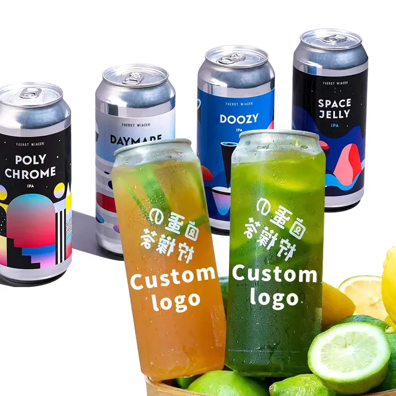 Custom logo plastic pet can 330ml 500ml beverage bottle transparent pet pop can