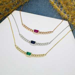18k Gold Diamond Halo <b>Necklace</b>: Emerald Cut Sapphire, <b>Ruby</b>, or Emerald - Product Image 1