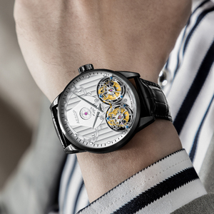 For Original Men Double Skeleton Tourbillon Wristwatch Casual Mechanical Movement Stainless Steel <b>Case</b> Sapphire Leather 22mm - Product Image 5