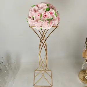 Golden Metal Flower Stand High Tall Wedding Rectangle Floral Event Table Centerpiece