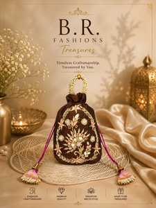 Bolso Potli de Seda Hecho a Mano con Trabajo de Gota Patti Dorado, Bolso de Noche Étnico Indio para Mujer, Cartera para Bodas, Fiestas y Regalos Festivos - Product Image 3