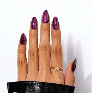 Faux ongles complets <span class=keywords><strong>en</strong></span> cristal violet rêveur, effet œil de chat, paillettes brillantes, particules transparentes, noires, brillantes, artificielles - Product Image 3