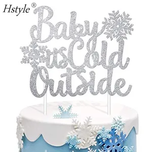 Silver Glitter Baby Its Cold Outside Cake Topper Snowflakes Baby Shower Winter Gender Reveal Party Centerpieces Supplies PQ620