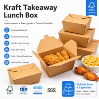 Boîte à lunch en kraft personnalisée, boîte à nourriture jetable en papier pour poulet frit, hamburgers, frites