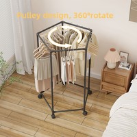 Multifonctionnel 360 °   Séchoir à linge pivotant portable, support hexagonal pour vêtements avec roulettes robustes