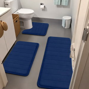 Ensemble de tapis de salle de bain Cangming 3 pièces en polaire corail antidérapant absorbant design moderne et simple pour toilettes et sol - Product Image 4