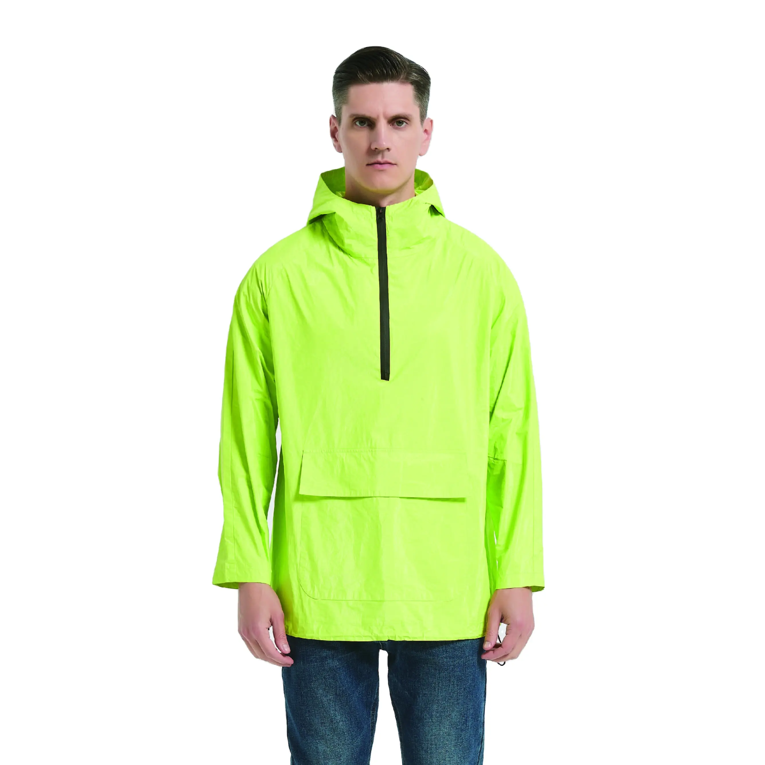 FIRST FIBER Dupont Tyvek Fluorescent Yellow Windbreaker Waterproof Rain Jacket Hooded Cagoule Outdoor Activities Safety Clothing