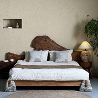 Cadre de lit double KUSIMI en bois de chêne massif japonais, écologique, durable et moderne, pour chambre d'appartement
