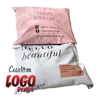 Enveloppes postales personnalisées avec logo imprimé, imperméables, biodégradables, recyclables, avec fermeture adhésive, 60 microns, avec poignée, emballage rose